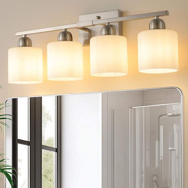 24 in. 4-Light Chrome Modern Bathroom Vanity Light Fixture with Milky White Frosted Glass Shades