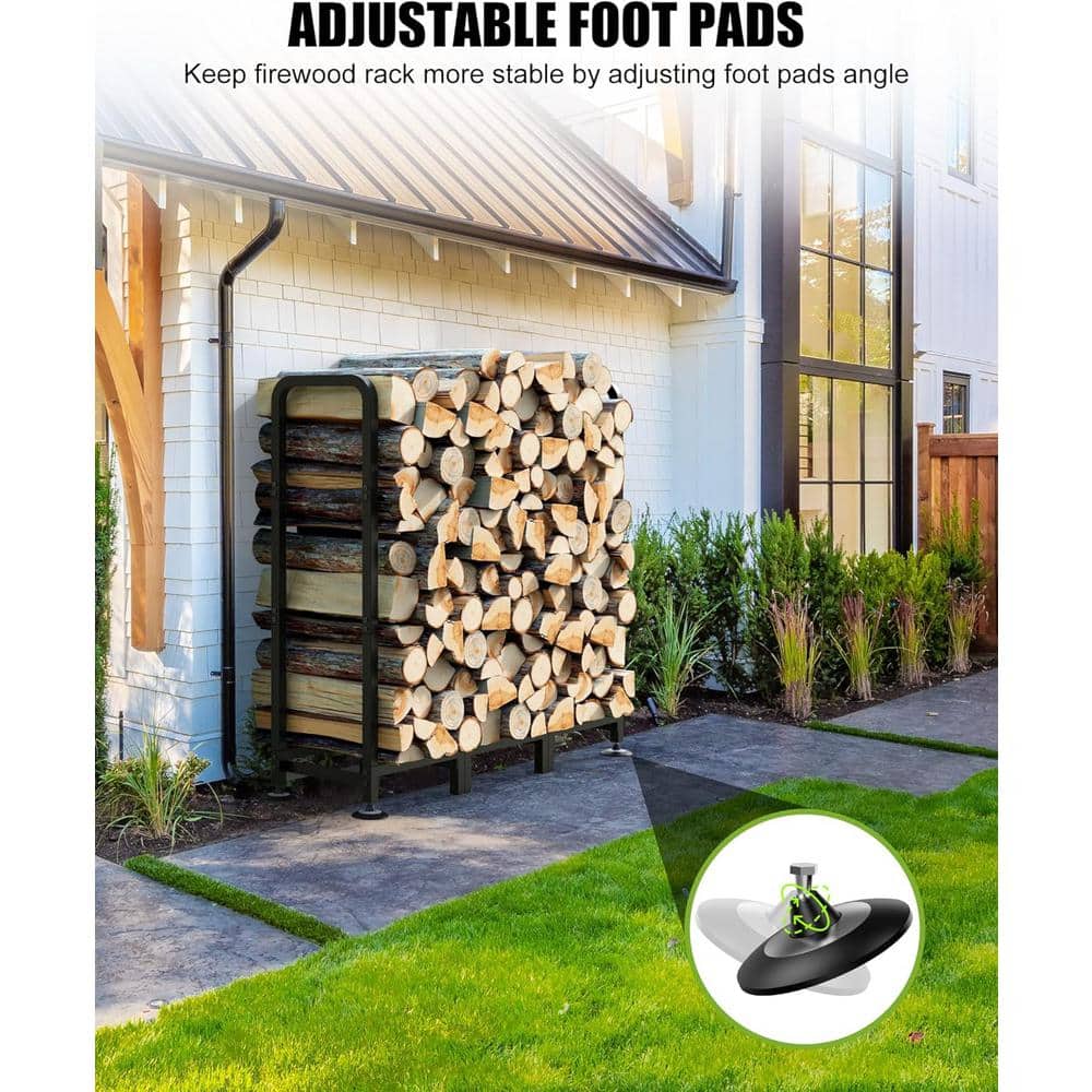 4 ft Black Steel Firewood Rack with Waterproof Cover