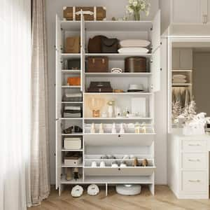 86.7 in. H x 47.2 in. W White Wood Shoe Storage Cabinet Entryway Cabinet with Shleves and Hutch Fits Up to (33-Shoes)