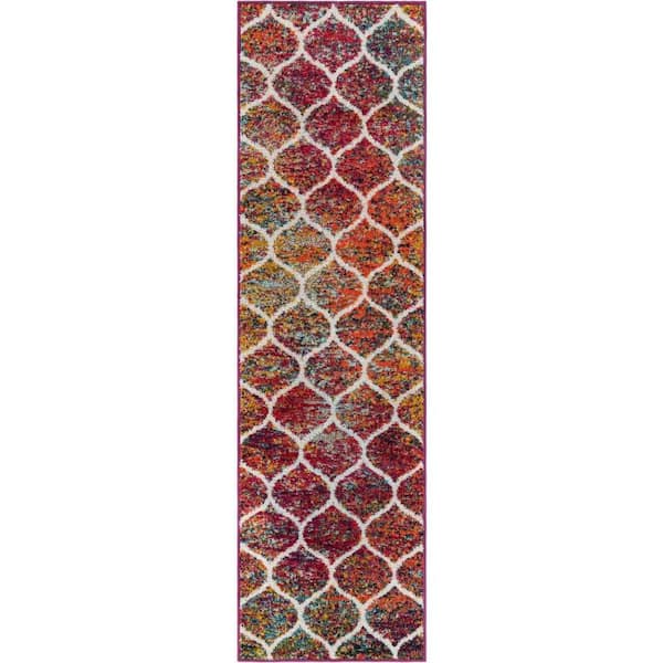 Unique Loom Trellis Frieze Rounded Multi 2 ft. x 7 ft. 1 in. Area Rug