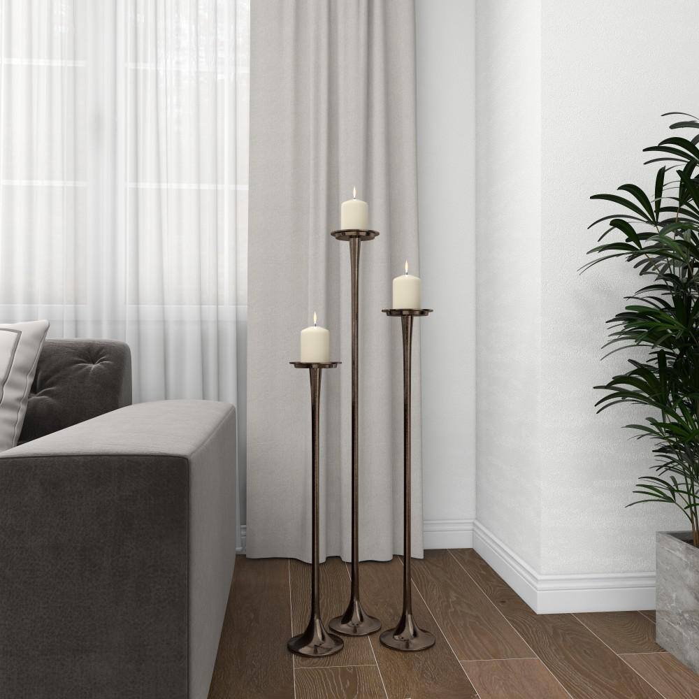 Set of 3 Black Tall Aluminum Candle Holders