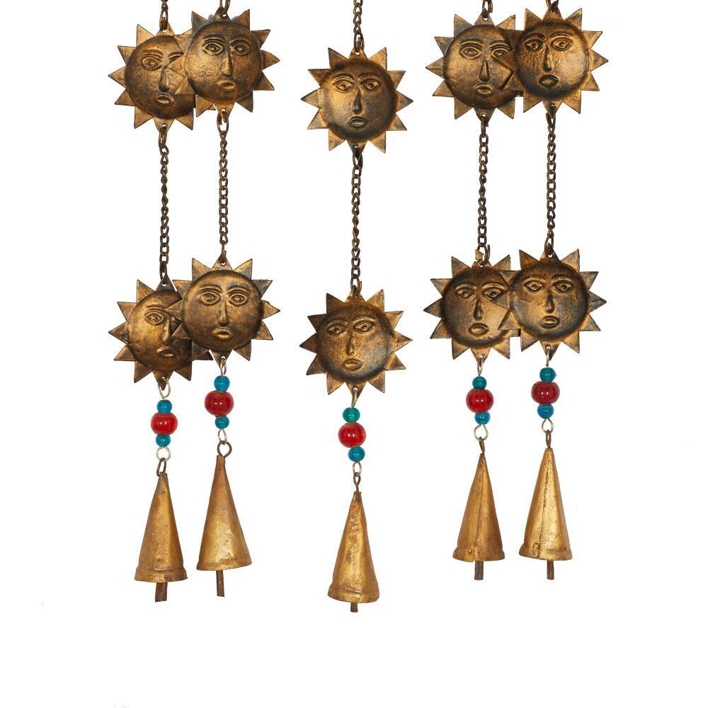 Brass Sun Face Windchime with Beads and Bells