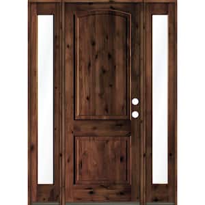 60 in. x 96 in. Rustic Knotty Alder Arch Top Red Mahogany Stained Wood Left Hand Single Prehung Front Door