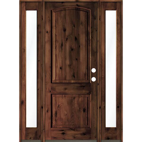 Krosswood Doors 64 in. x 96 in. Rustic Knotty Alder Arch Top Red Mahogany Stained Wood Left Hand Single Prehung Front Door