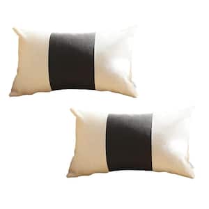 Bohemian Jacquard Ivory and Black 12 in. x 20 in. Lumbar Solid Throw Pillow (Set of 2)