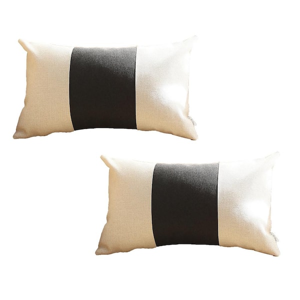 MIKE & Co. NEW YORK Bohemian Jacquard Ivory and Black 12 in. x 20 in. Lumbar Solid Throw Pillow (Set of 2)