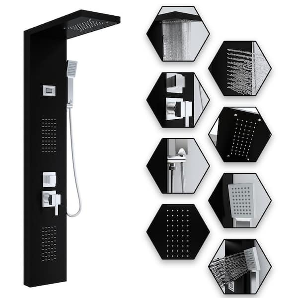 WIAWG 49.2 in. 2-Jet Shower Tower Shower Panel System with Rainfall Waterfall Shower Head, Hand Shower and Valve in Black