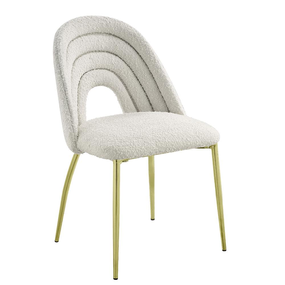 White Upholstered Side Chair with Gold Metal Legs, Set of 2