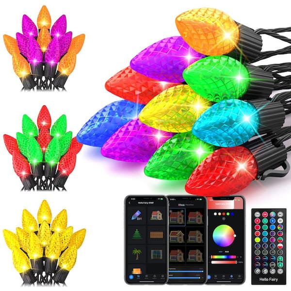 33 ft. Smart String Lights Extendable C9 DIY Color Changing APP Remote Controlled Music Timer 50 LED