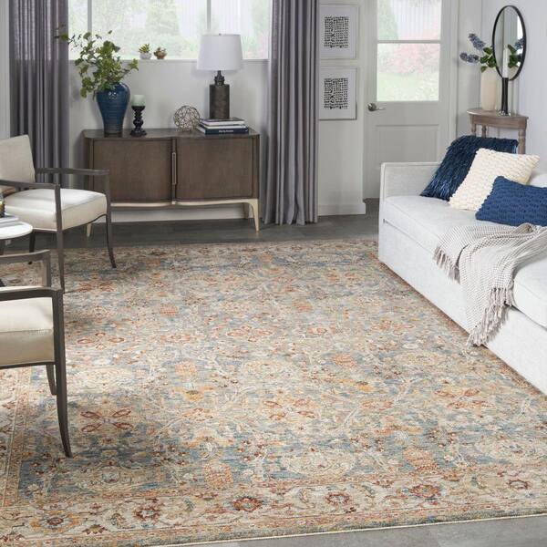 Sahar Blue 9 ft. x 13 ft. Floral Vintage Traditional Area Rug