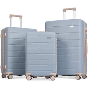 Light Blue Lightweight and Hign End 3-Piece Expandable ABS Hardshell Spinner Luggage Set with TSA Lock