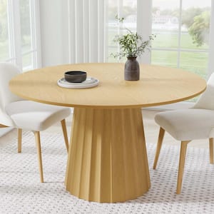 Dovelina 60 in. Solid Wood Natural Oak Pedestal Dining Table Round ...