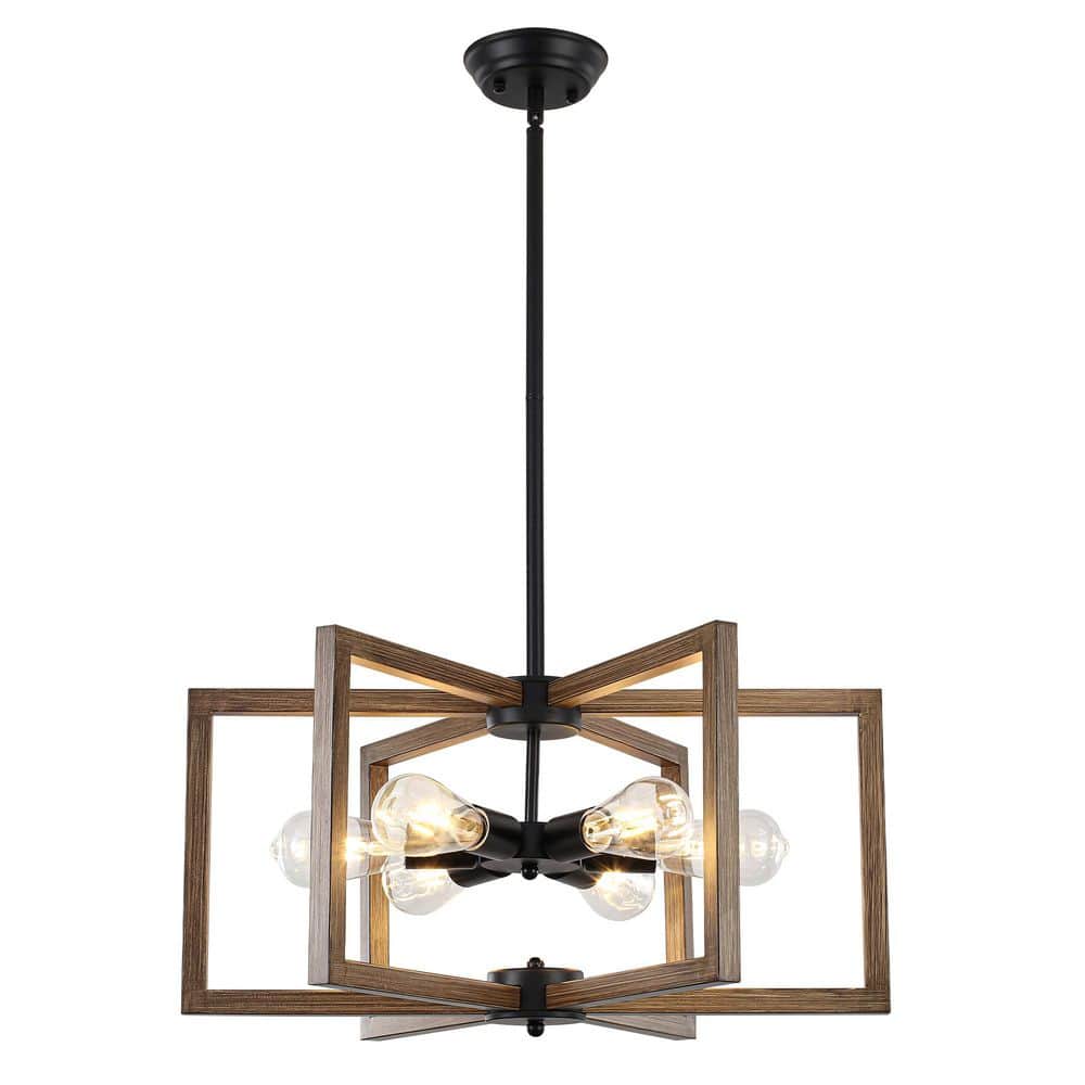 6 Light 22.83'' Brown Modern Industrial Large Geometric Square/Rectangle Chandelier For Bedroom with no bulbs included price history on PriceWatchPro
