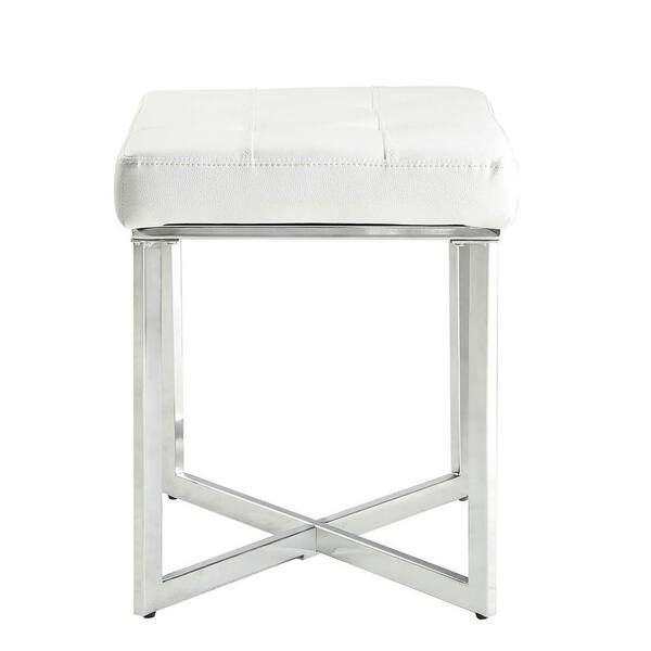 Ina Cottage Summer White Tufted, Upholstered Vanity Bench
