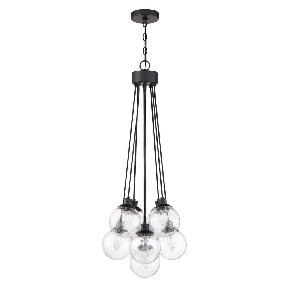 16" Black Glass Globe Modern Pendant Light