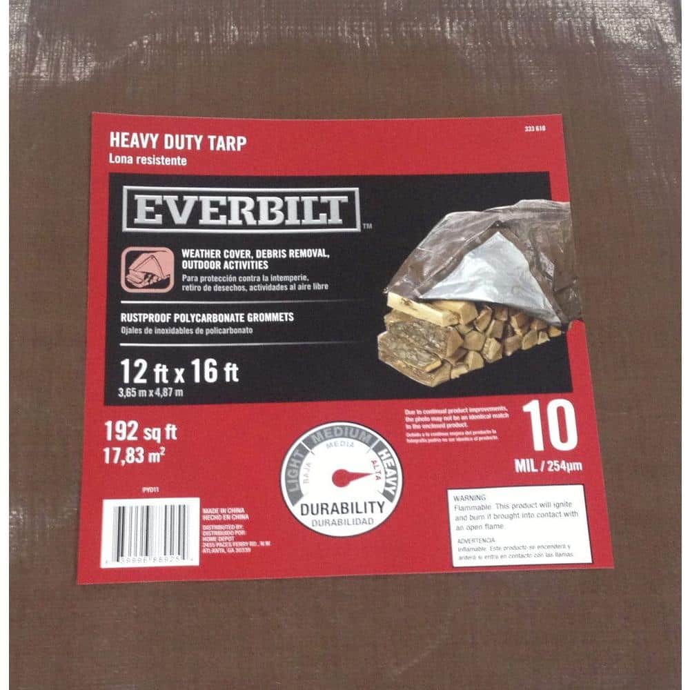 Everbilt 12 ft. x 16 ft. Heavy Duty Silver/Brown Tarp PY011 The Home