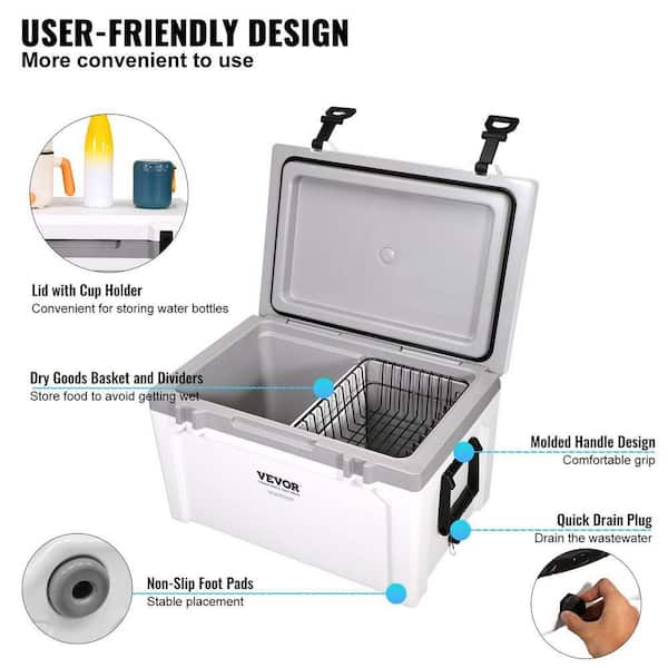 52 qt. Insulated Portable Chest Cooler in White, Food Beverage