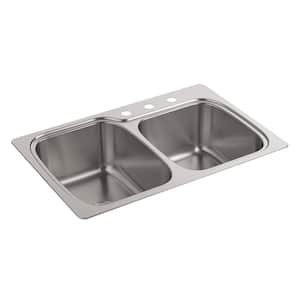 Verse Drop-In Stainless Steel 33 in. 3-Hole Double Bowl Kitchen Sink