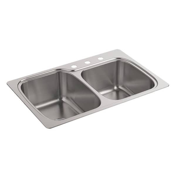KOHLER Verse Drop-In Stainless Steel 33 in. 3-Hole Double Bowl Kitchen Sink