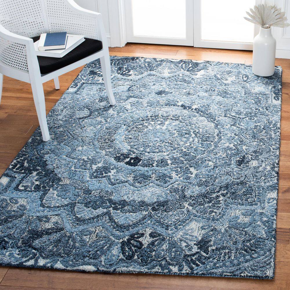Blue Hand-Tufted Wool Rectangular Area Rug 6' x 9'