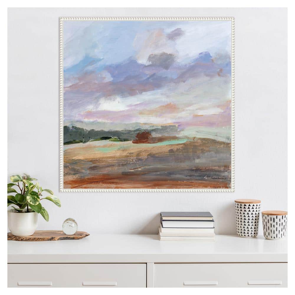Seashore Without End Abstract Landscape Canvas Art in White Frame
