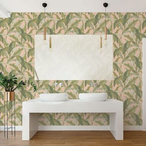 Pink Banana Leaf Vinyl Peel and Stick Removable Wallpaper, (Covers 28 sq. ft.)