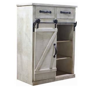 13 in. W x 24 in. D x 32 in. H White Linen Cabinet Wood and Metal Farmhouse Sliding Barn Door Accent Cabinet