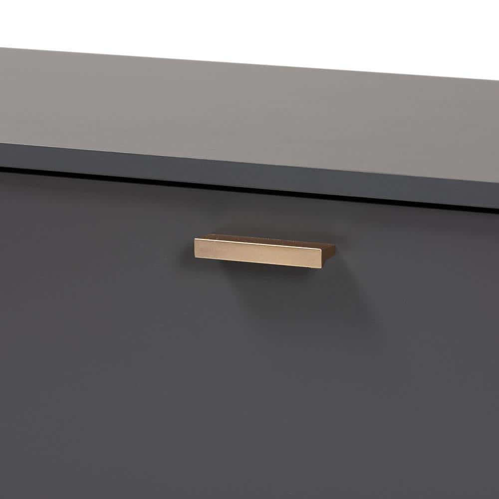 Contemporary Dark Grey and Gold 63" Wood TV Stand with Cabinet