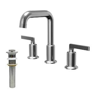 Gillingham Widespread 2-Handle Three Hole Bathroom Faucet with Matching Pop-up Drain in Stainless Steel