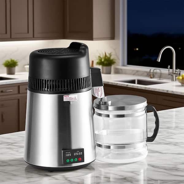 25 Cups, Larger Pure Water Distiller 6L 1.6 Gal. 900W, for Home Table Countertop with Stainless Steel 25 Cups Silver