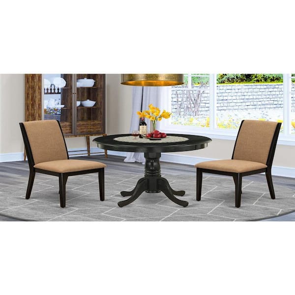 East West Furniture 3-Piece Wirebrushed Black Solid Wood Top - Dining Room Set - Seats 4