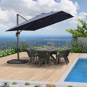 9 ft. x 11.5 ft. Aluminum Outdoor Patio Cantilever Umbrella Offset 360° Rotation Umbrella with Base, Navy Blue
