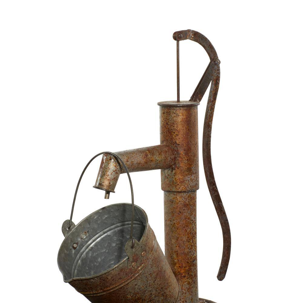 Vintage Brown Metal Hand Pump Fountain with Pail and Tub