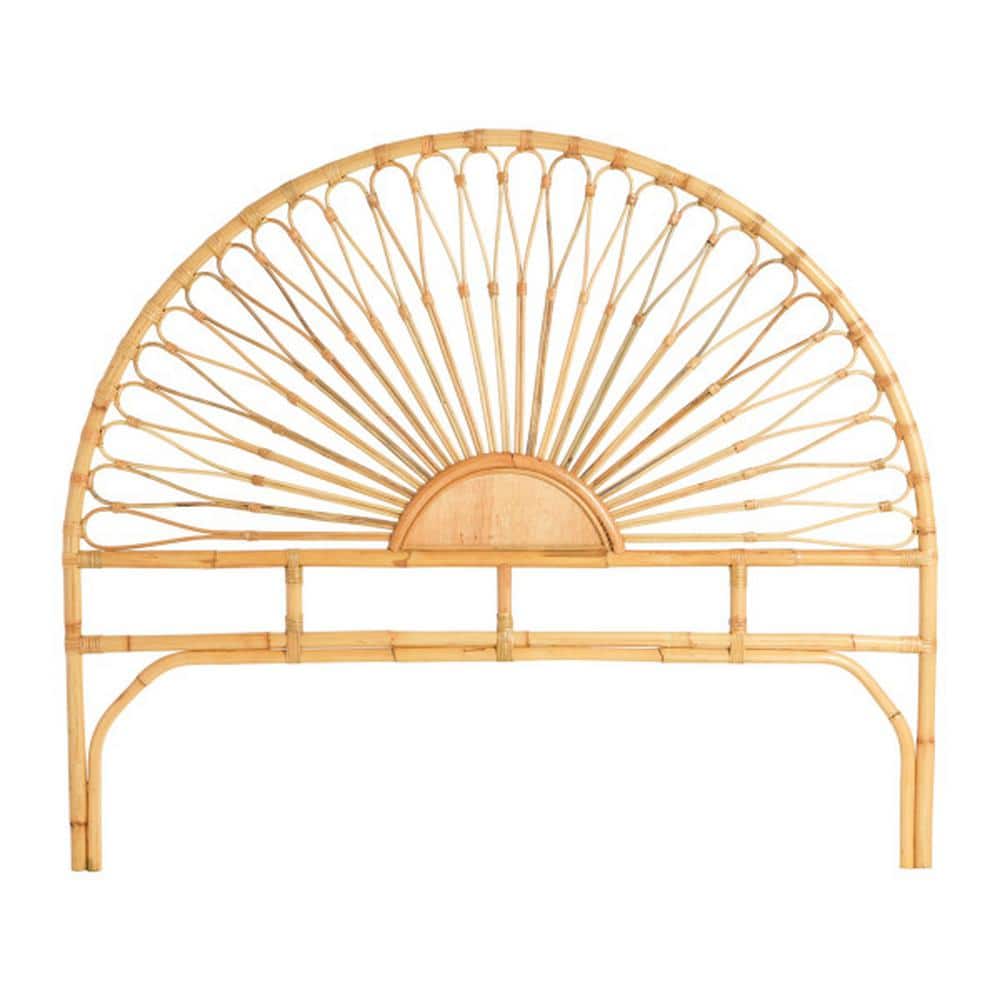 Natural King-Size Rattan Headboard with Sunrise Design