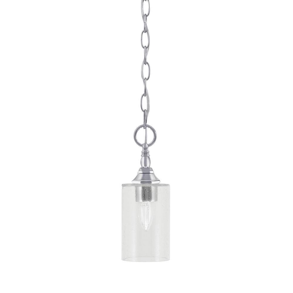 Elva 100-Watt 1-Light Chrome Shaded Pendant Light with 4 in. Clear Bubble G