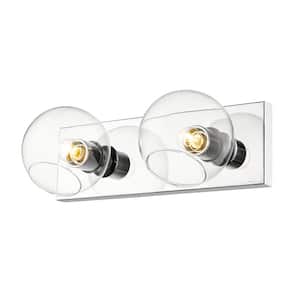 Marquee 16 in. 2-Light Chrome Wall Sconce with Clear Glass Shade with No Bulbs Included