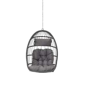 Anky 2.4 ft. D 1-Person Gray Wicker Hanging Egg Chair Patio Swings Hammock Chair with Light Gray Cushions