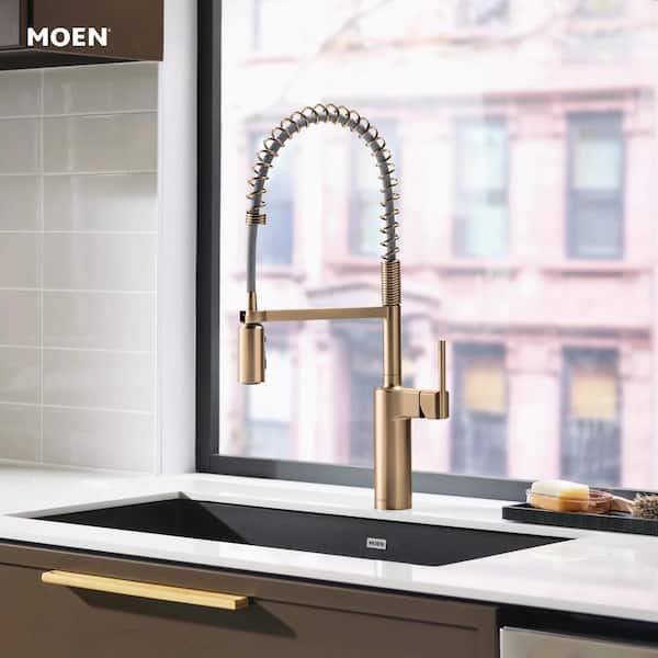 MOEN Inara Bronzed Gold 23.17 in. H Spring Pull Down Kitchen