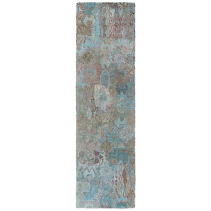 Anatolia Teal/Green 2 ft. x 8 ft. Abstract Runner Rug