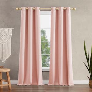 Faye Textured Rose Polyester Blackout Grommet Tiebacks Curtain - 38 in. W x 96 in. L (2-Panels and 2-Tiebacks)