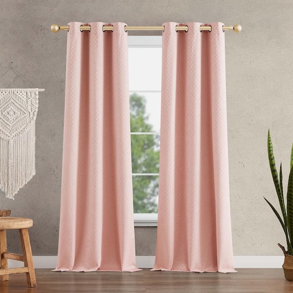 J&V Textiles Crystal Blush Textured Polyester Thermal 76 in. W x 84 in. L Grommet Blackout Curtain Panel (2-Set)