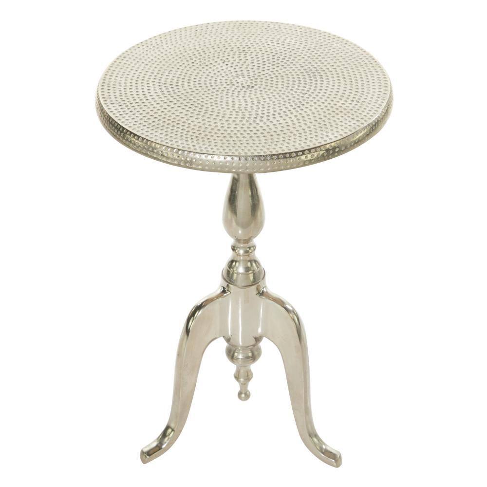 Elegant Silver Aluminum Round Pedestal Accent Table - 15" x 22"