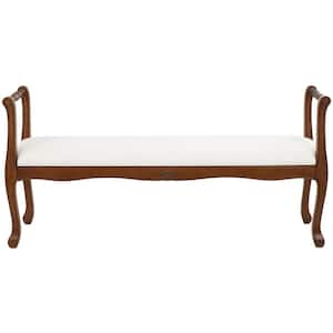 Cream Arm Bedroom Bench with Brown Traditional Wood Turned Legs 27 in. x 55 in. x 16 in.
