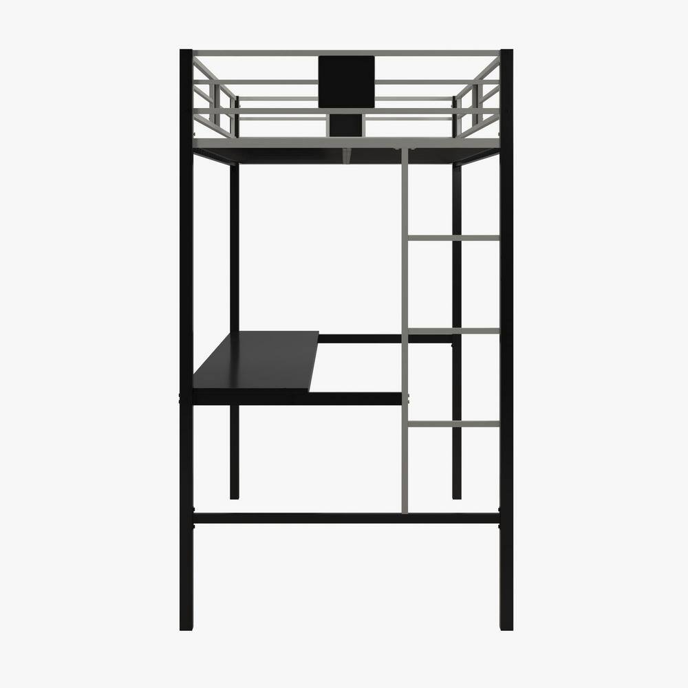 Silver Twin Loft Bed with Desk and Ladder