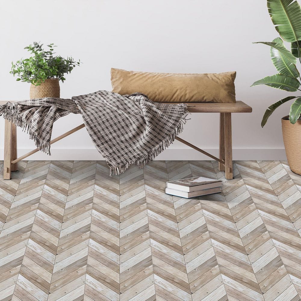 Whitewash Chevron 12" x 12" Self-Adhesive Vinyl Floor Tiles