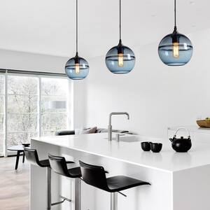 7 in. H 1-Light Unique Optic Contemporary Nickel "DoubleEyelid" Hand Blown Blue Glass Shade Pendant (Pack of 3)