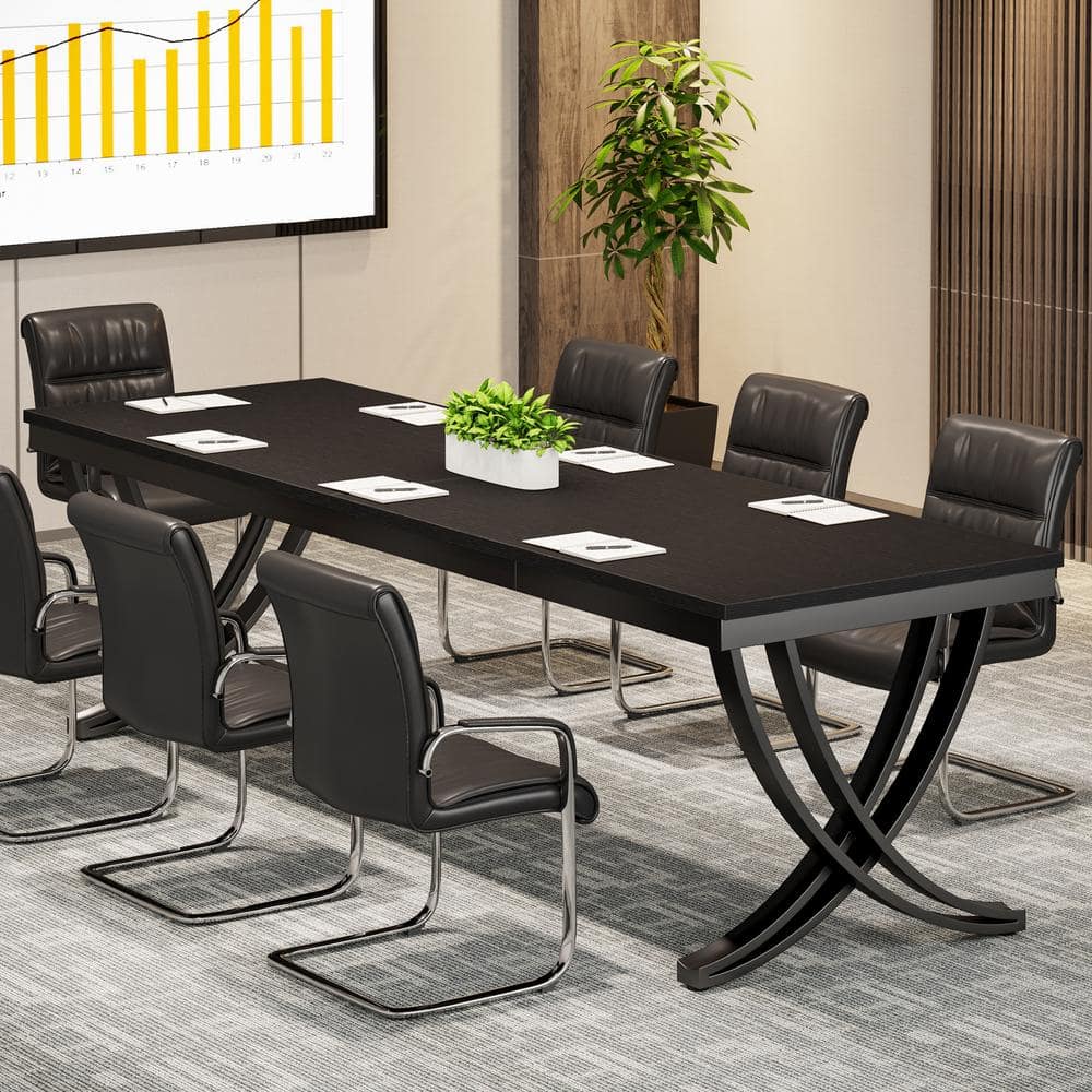 Moronia 78.7 in. Rectangular Black Wooden Computer Desk Seminar Table Desk with Metal Frame for Home Office