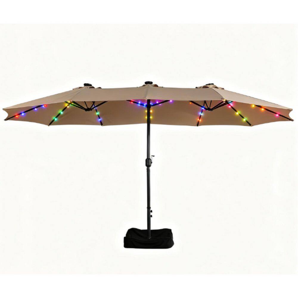 15 ft. Double Sided Patio Umbrella with Solar RGB Lights and Base in Tan price history on PriceWatchPro