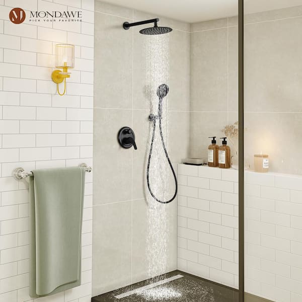 Round 5-Spray Patterns Shower Set with 2.66 GPM 9 in. Pressure Balance Valve Wall Mount Dual Shower Heads in Black