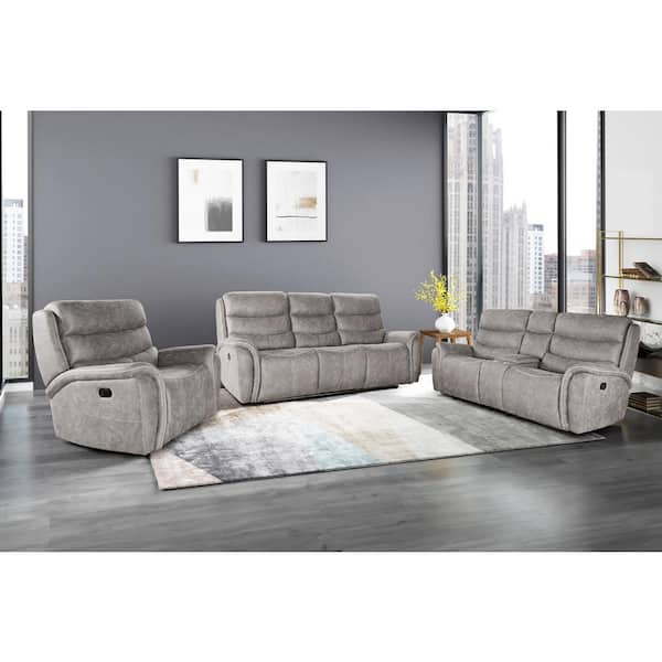 NEW CLASSIC HOME FURNISHINGS New Classic Furniture Kamari 3-piece Gray Polyester Fabric Living Room Set with Dual Recliners